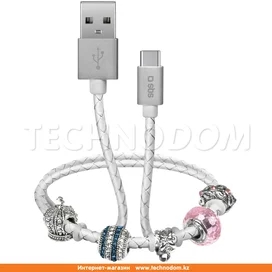 Кабель USB 2.0 - Type-С, SBS, Smart&Ladies Браслет, 39см, Белый (TESLCABLECHARMTCW) фото