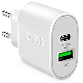 Сетевое зарядное устройство 1*USB 2.1A, 1*USB Type-C 18Вт (Power Delivery), SBS, White (TETRPD18W) фото #1