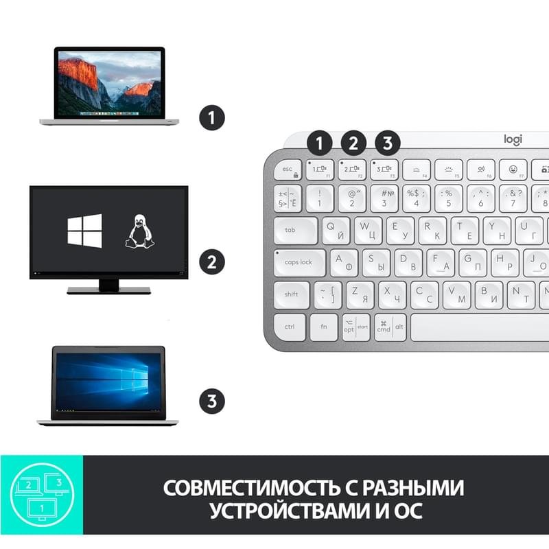 Клавиатура беспроводная USB/BT Logitech MX Keys Mini, Pale Grey (920-010502) - фото #8